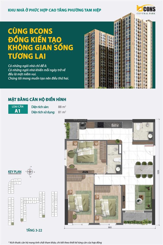 Bán cc bcons central park, 1,8 tỷ, 43m2, hàng hiếm tại phan trung, tam hiệp, đồng nai
