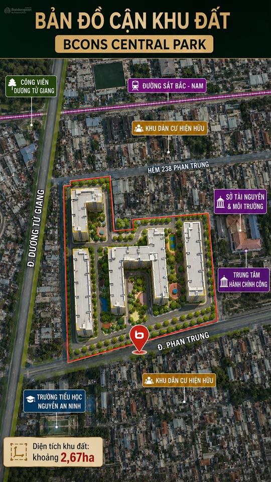 Bán cc bcons central park, 1,8 tỷ, 43m2, hàng hiếm tại phan trung, tam hiệp, đồng nai