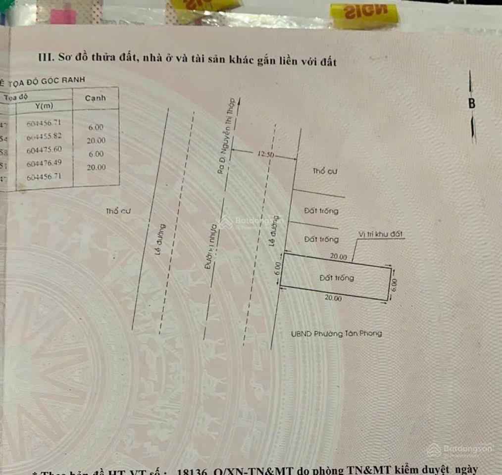 Bán lô đất nhà phố đường 65, phường tân phong, quận 7 dt 6x20m giá 27 tỷ