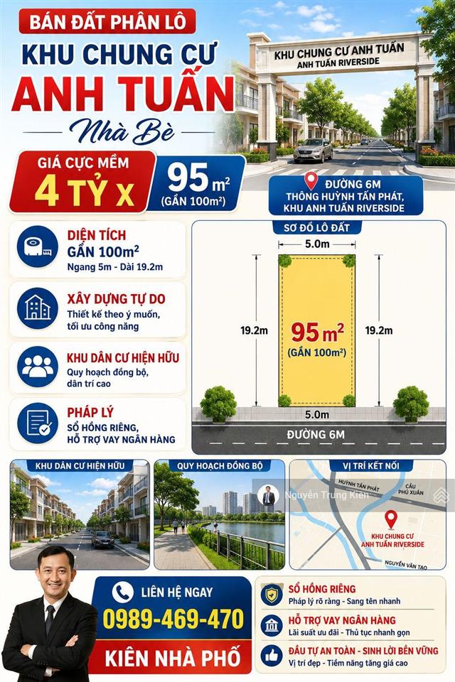 Lô đất hiếm tại huỳnh tấn phát  4,1 tỷ  95m2  xây tự do  pháp lý chuẩn