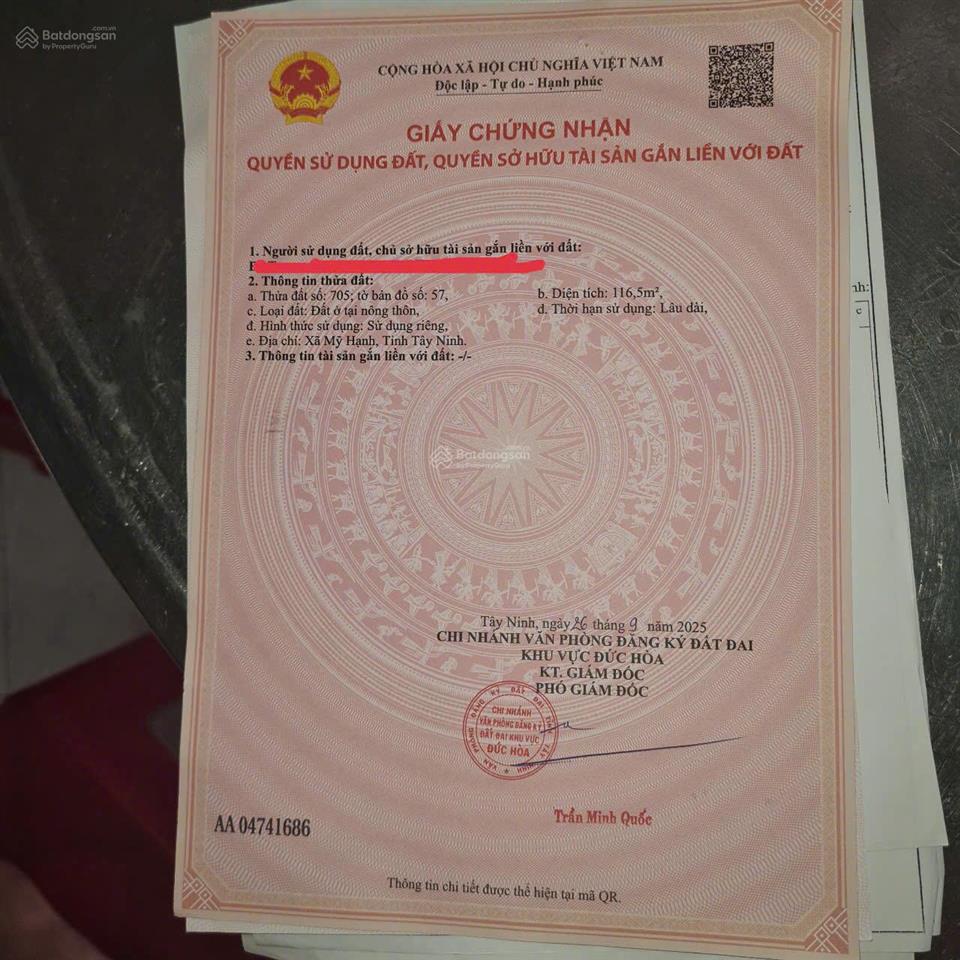 Chính chủ bán lô đất đường gò hưu, mỹ hạnh nam thổ cư 202m2, xe hơi vào tận đất, dân cư đông đúc