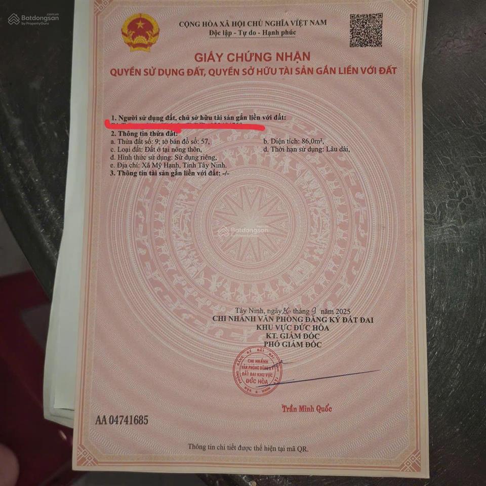 Chính chủ bán lô đất đường gò hưu, mỹ hạnh nam thổ cư 202m2, xe hơi vào tận đất, dân cư đông đúc