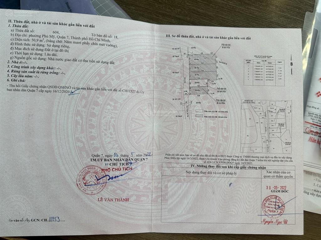 Bán đất hẻm 1627 huỳnh tấn phát quận 7 ngang 4,5m dài 11,5m giá 4 tỷ 850tr hướng tây