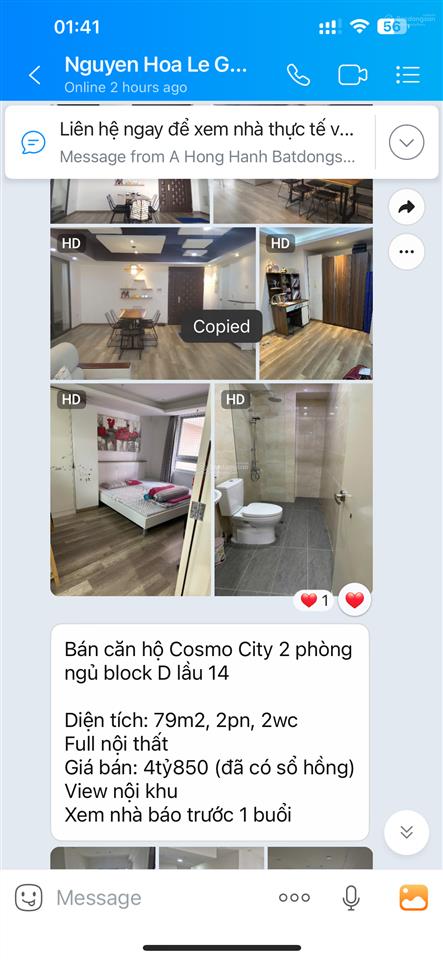Bán căn hộ cosmo city | 79m | 2pn 2wc | block d lầu 14 | 4,85 tỷ | sổ hồng