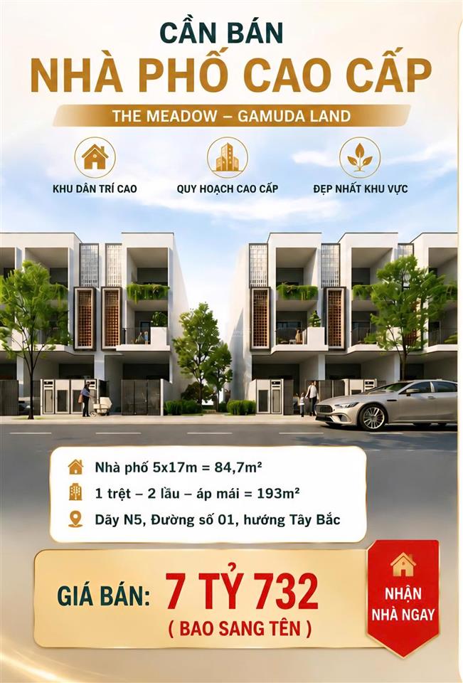 Bán nhà phố n503 đường số 1, d.tich 84,7m2, 1 trệt, 2 lầu, st giá 7,7 tỷ bao sang tên