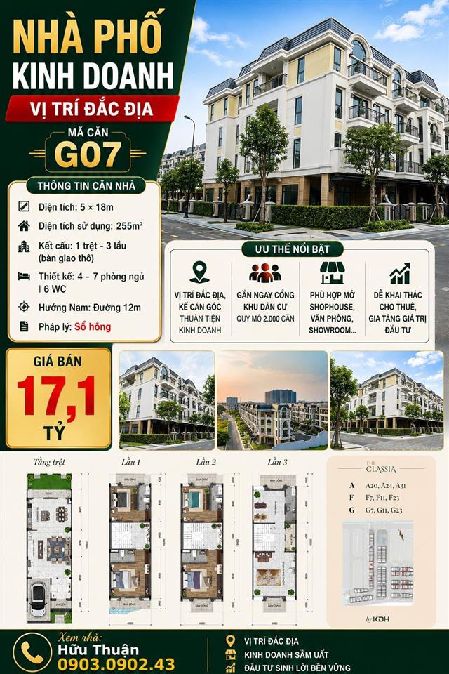 Bán căn nhà phố kế góc g07, đường 12m, hướng nam giá 17,1 tỷ (full sang tên sổ)