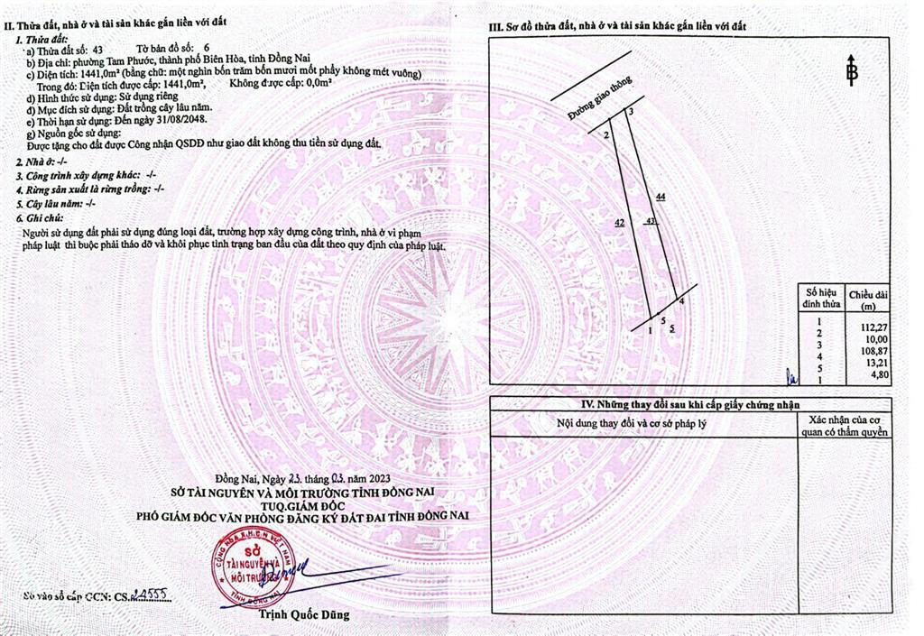 Bán đất tại nguyễn trãi, p tam phước, tp.biên hòa, 7 triệu / m2, 1433 m2 đẹp, nhiều tiện ích uy tín