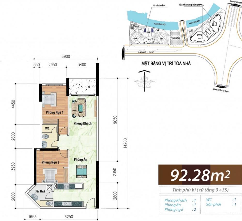 Bán căn hộ 2pn, 2wc tại hoàng anh thanh bình, 5,5 tỷ, 92 m2