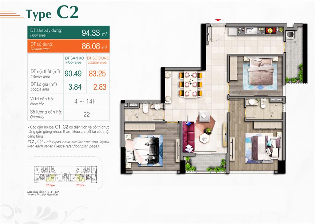 Gấp. chủ gửi bán gấp căn hộ hưng phúc premier, 3pn  94m2  view biệt thự có ô xe giá 9,5 tỷ tl