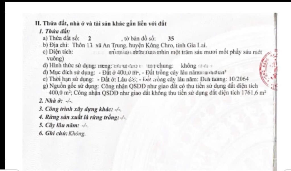 Bán đất mặt tiền đường, xã an trung, huyện kông chro, gia lai  nay là xã chư krey, gia lai mới