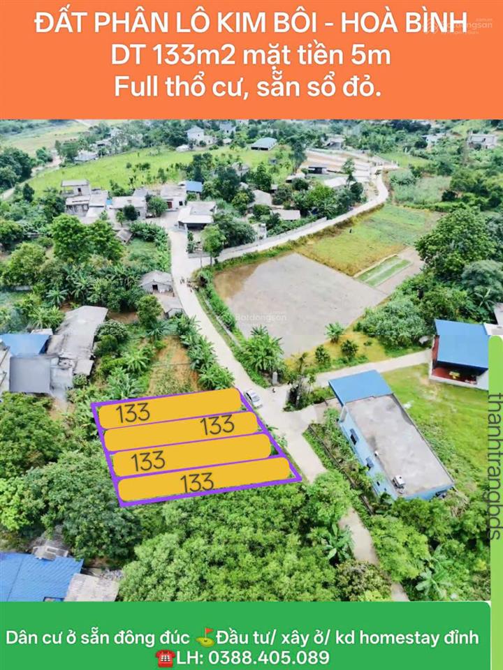 Bán đất phân lô 133m2 kim bôi, phú thọ, full thổ cư, sẵn sổ đỏ.  0388 405 ***