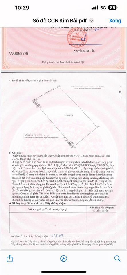 Chính chủ bán lô xưởng cụm công nghiệp telin diện tích 5000m2, giá nhỉnh 7tr/m2  0989 580 ***