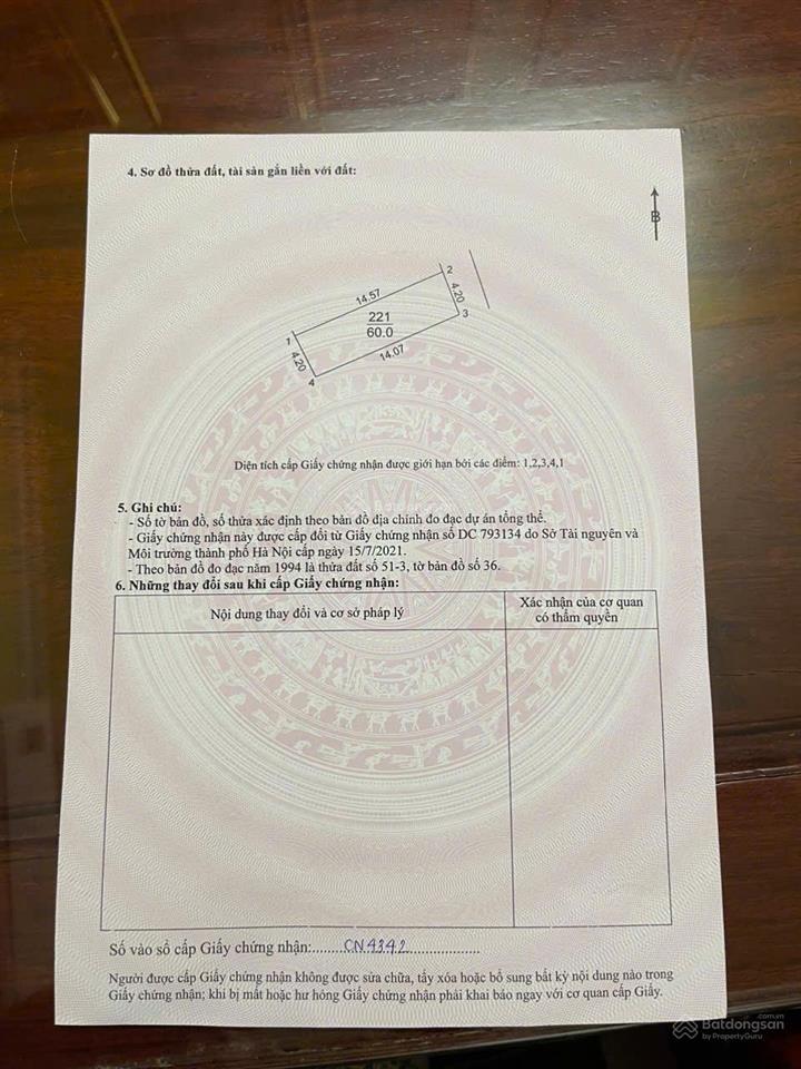 Cần bán 60m2 (4,2x14,3) đất thổ cư thôn đông trù xã đông anh, đường rộng 2,5m, hướng đông bắc