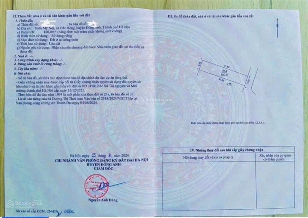 Chính chủ gửi bán đất đẹp  thôn mỹ nội, xã bắc hồng, đông anh  hà nội