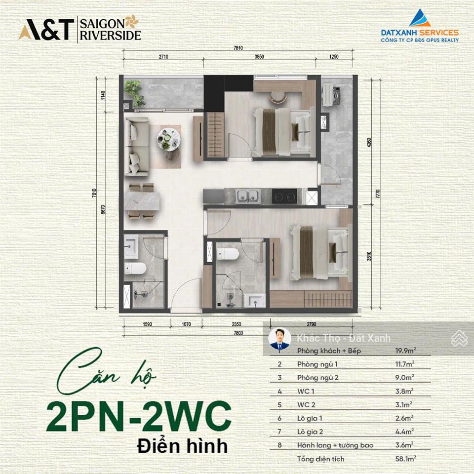 Cắt lỗ 50tr bán nhanh 2pn 65m dự án a&t saigon riverside view sông