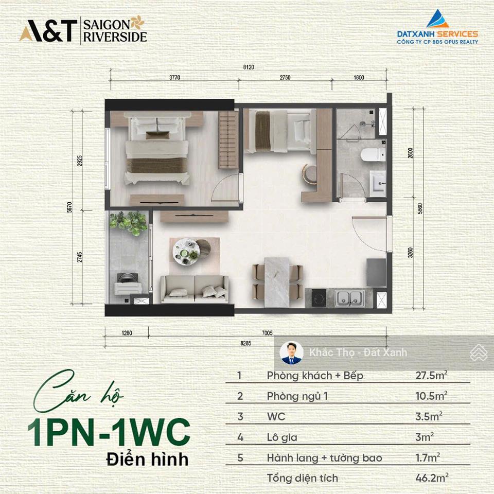 Ra bằng giá hđ 1pn+ a&t saigon riverside chỉ 2,6 tỷ/căn mặt tiền sông sài gòn, 52m²