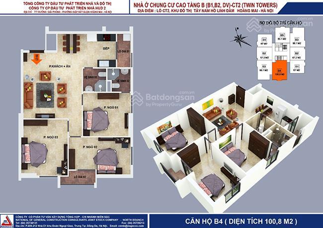 Siêu rẻ chỉ 66tr/m2, căn 3 phòng ngủ 101m2 toà b1b2 tây nam linh đàm, sổ lâu dài