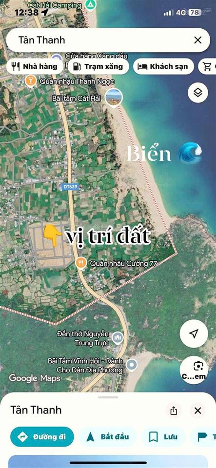 Đất biển ở tân thanh, cát tiến giá 1,35 tỷ, diện tích 8x25m=200m2, đường chính 20m có vỉa hè 4,5m