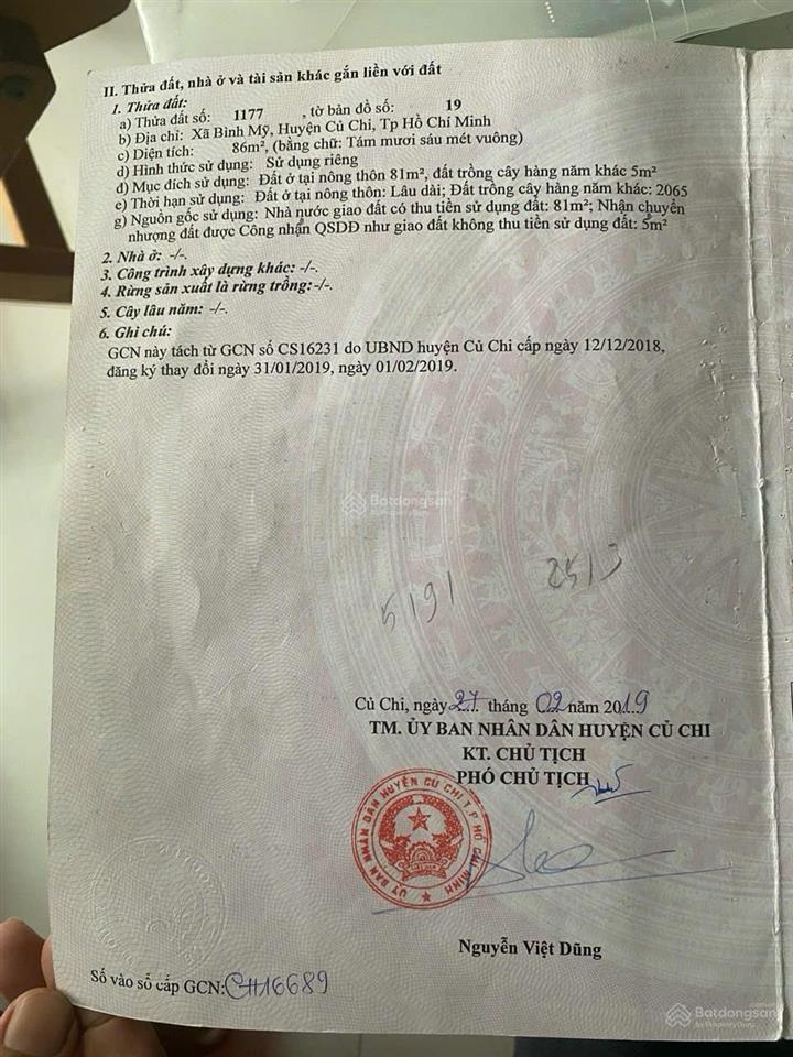 Chủ gửi lô đất nền mặt tiền kênh rạch dứa xã bình mỹ  củ chi, 86m2 có 81m2 thổ cư