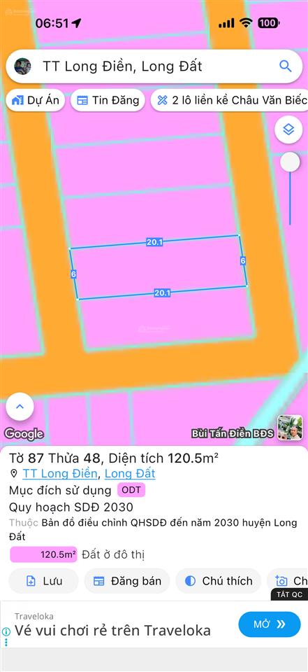 Đất 2 mặt tiền trước sau thị trấn long điền cần bán gấp