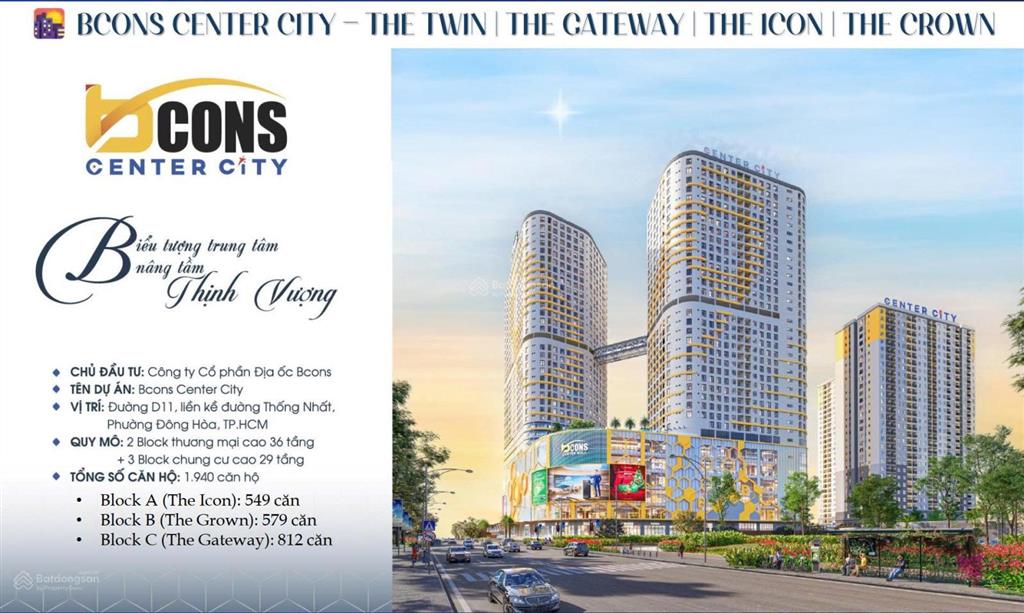 Chính chủ bán tháp c tầng 22 view nội khu bcons center city 3,332 tỷ 55m2 2pn 2wc