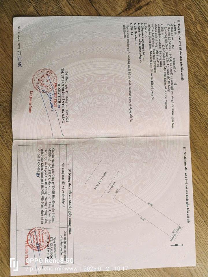 Bán đất tại cồn dầu 20, 6,8 tỷ, 125 m2, giá ưu đãi hàng hiếm tại đà nẵng