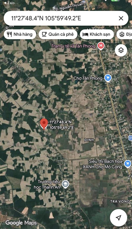 Bán đất ở đường bờ kênh, xã thạnh bình, huyện tân biên, tây ninh, 580 triệu, 1110 m2, view đẹp