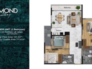 Bán căn 3pn 3wc, dt 121m2 diamond centery celadon city, giá 10.5tỷ, trả nhanh