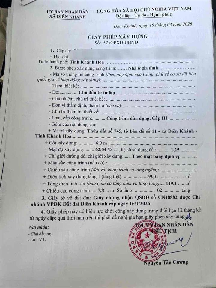 TT147 Bán nhà 2 tầng hẻm oto Trần Bình Trọng thị trấn Diên Khánh