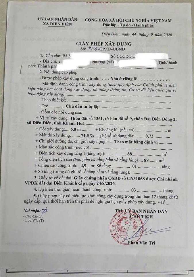 DD116 Bán nhà cấp 4 hẻm thôn Đại Điền Đông xã Diên Điền - Khánh Hòa