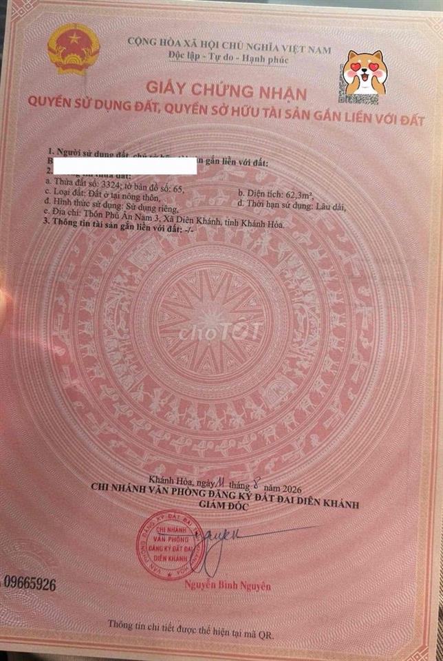 DA174 Bán đất hẻm Xóm Cốm gần chợ Diên An xã Diên Khánh