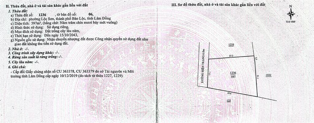 Bán đất tặng nhà tại tt bảo lộc, 597 m2, chính chủ, điện nước đầy đủ