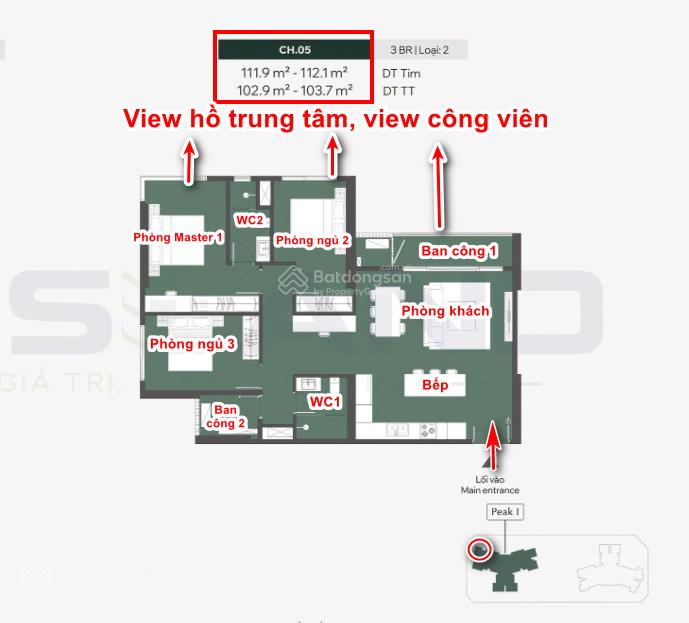 Biệt thự vip trên không 3pn rộng nhất tầng trung  view hồ điều hoà, công viên lumiere essence peak