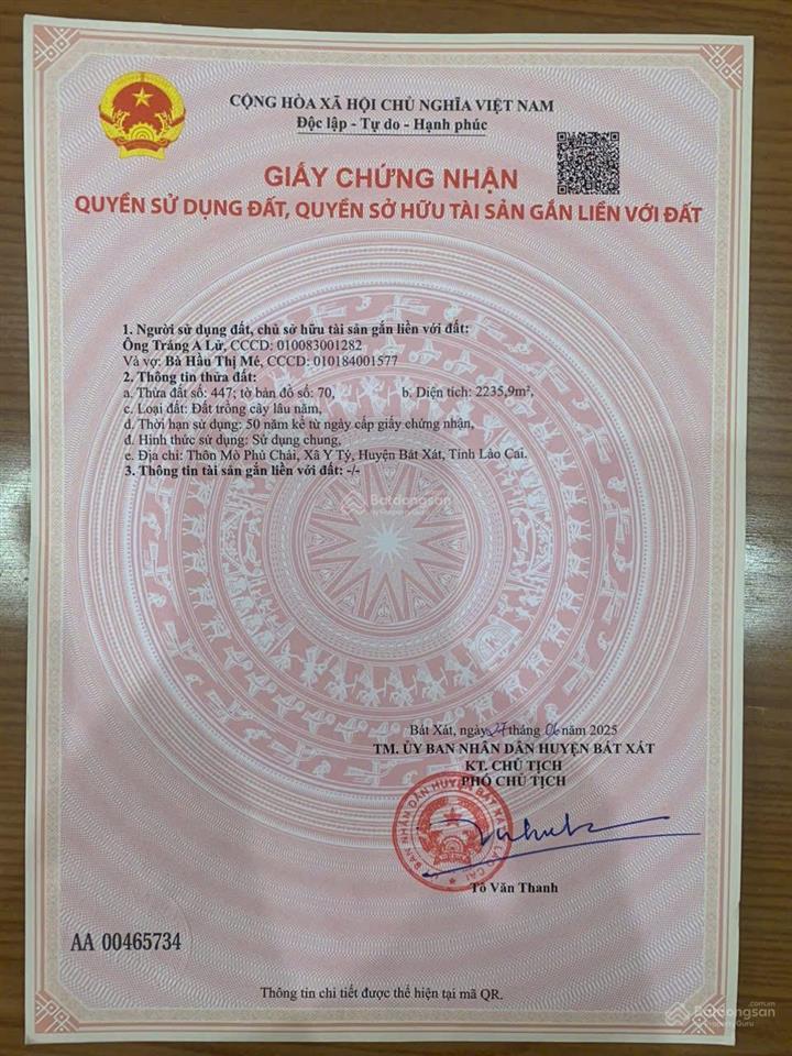 Bán 2236m2 đất y tý có sẵn bìa đỏ. mua bán cc ngay