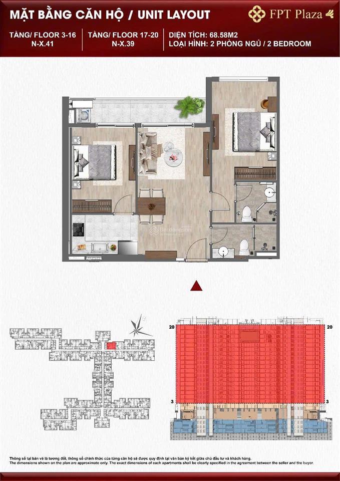 Chủ cần bán căn hộ fpt plaza 4, căn 2pn thiết kế 2pn đều thoáng
