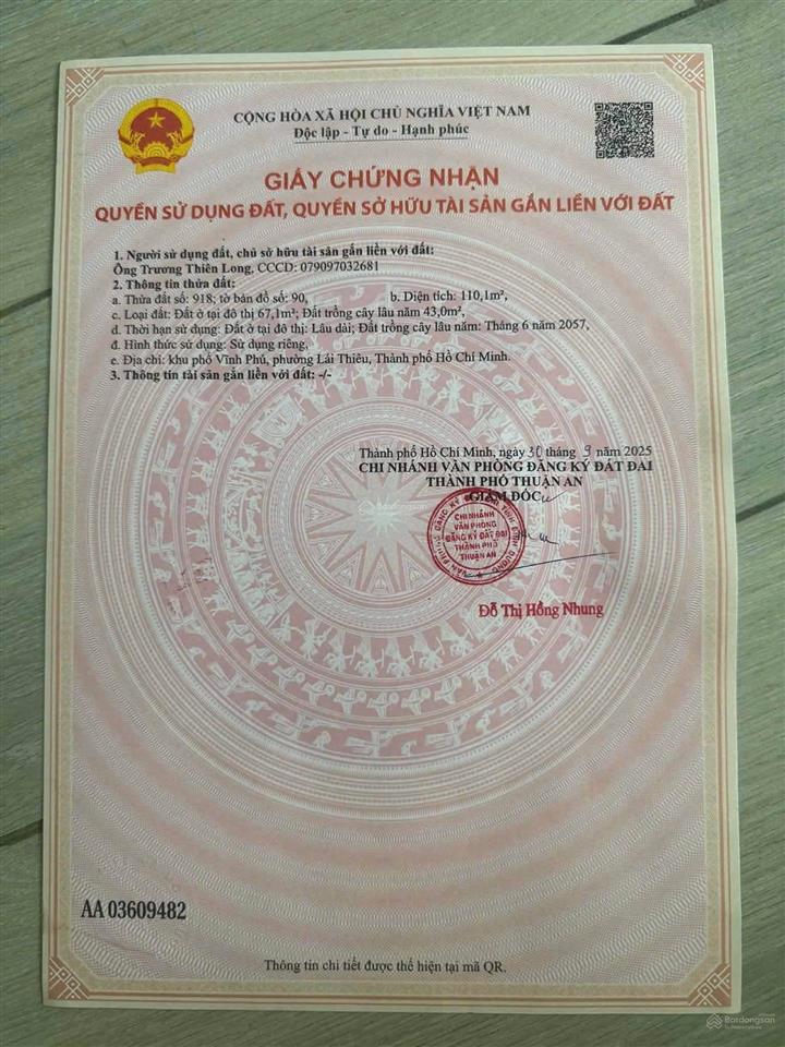 Bán đất vĩnh phú hẻm xe hơi đường vĩnh phú 38. dt 110m2 thổ cư
