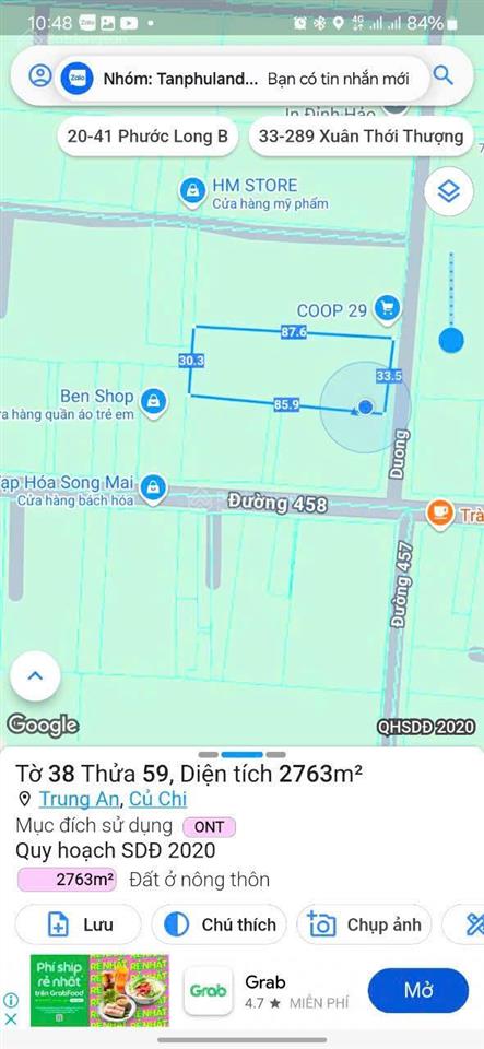 Bán 2.763m² đất mặt tiền đường 457, trung an, củ chi  thổ cư 100%  phù hợp phân lô