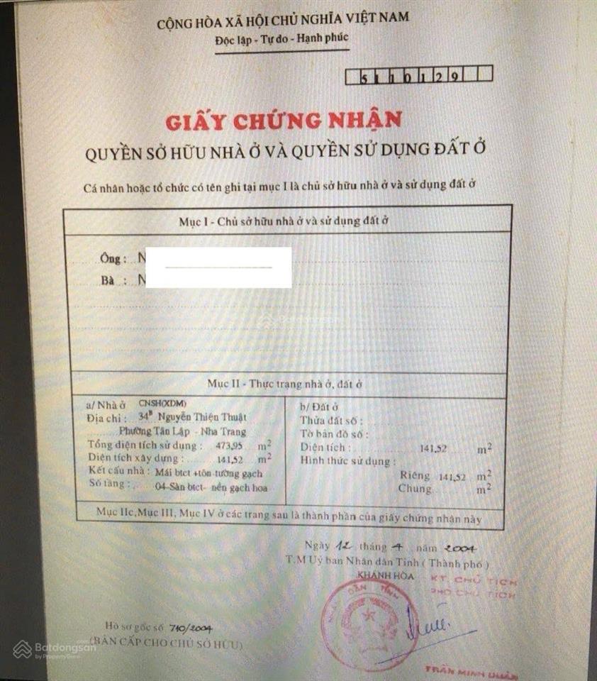 Bán nhà 4 tần mặt tiền đường nguyễn thiện thuật khu phố tây nha trang