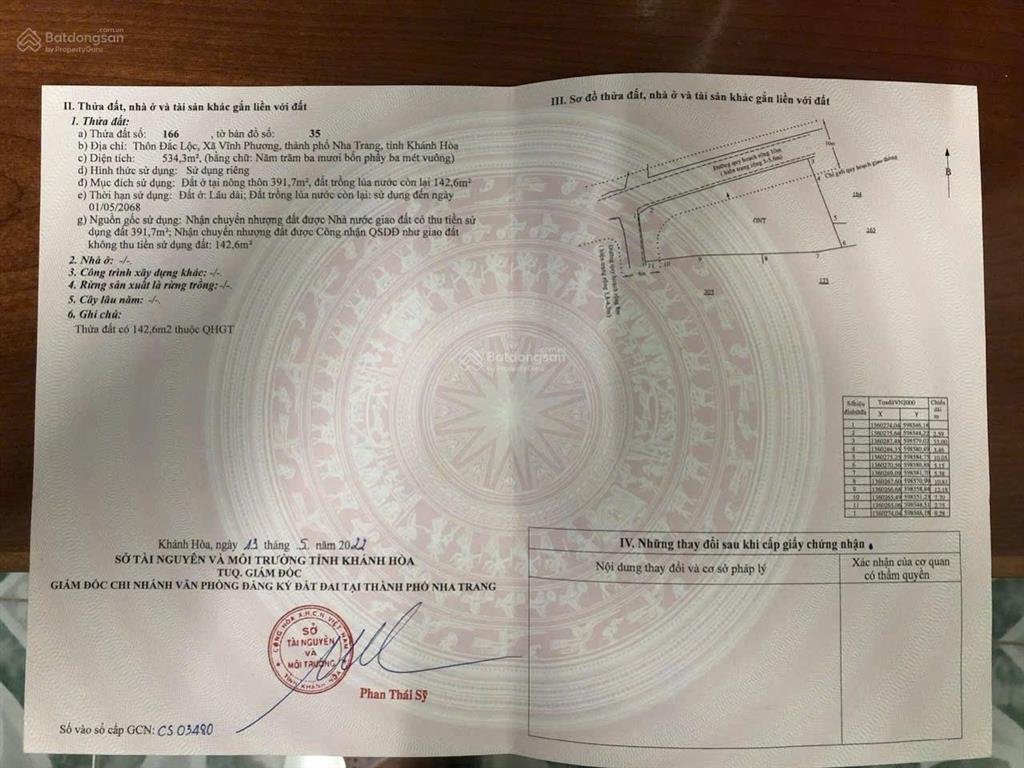Bán lô góc 32m mặt tiền thôn đắc lộc xã vĩnh phương bắc nha trang