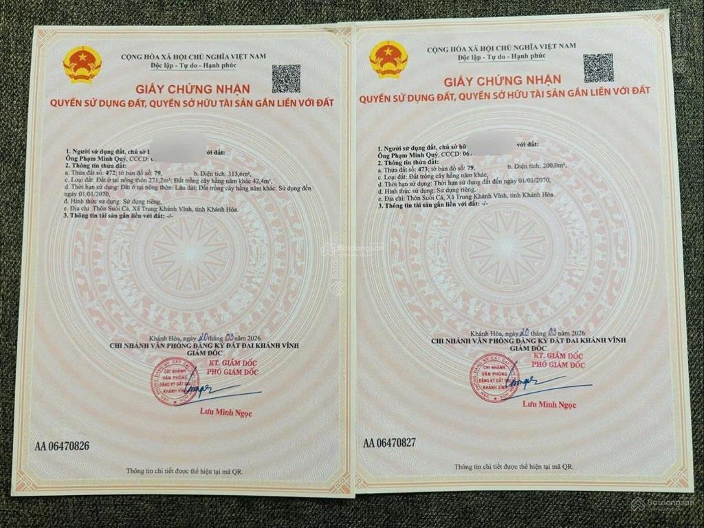 Bán lô đất 2 mặt tiền thôn suối cá xã khánh trung khánh vĩnh