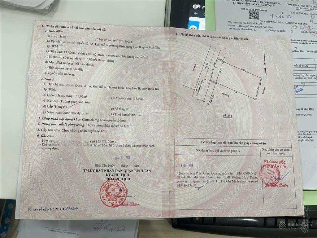 Đất 8x17m hẻm xe hơi quốc lộ 1a gần cầu bình thuận quận bình tân, giá 6.45 tỷ