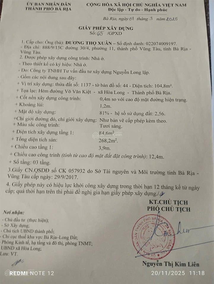 Chính chủ bán nhanh lô đất mặt phan bội châu khu thanh sơn c thuộc xã hoà long, tp bà rịa