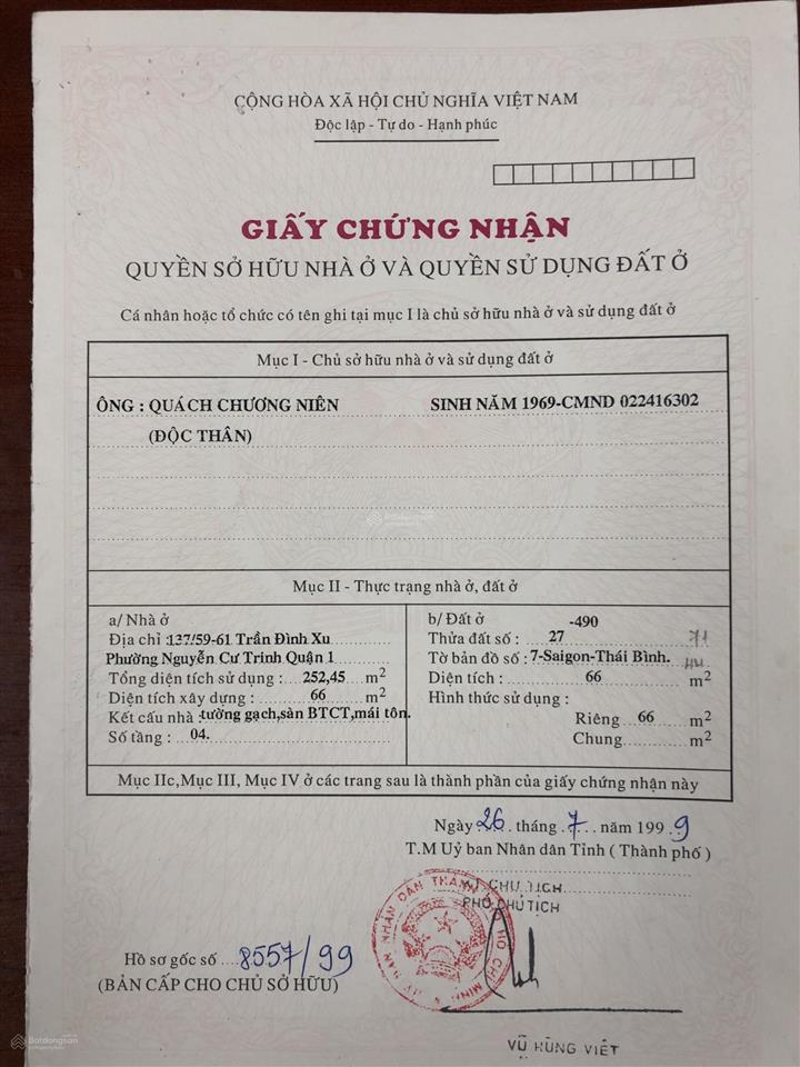 Bán gấp nhà riêng ở quận 1, nhà có đầy đủ nội thất đang cho thuê
