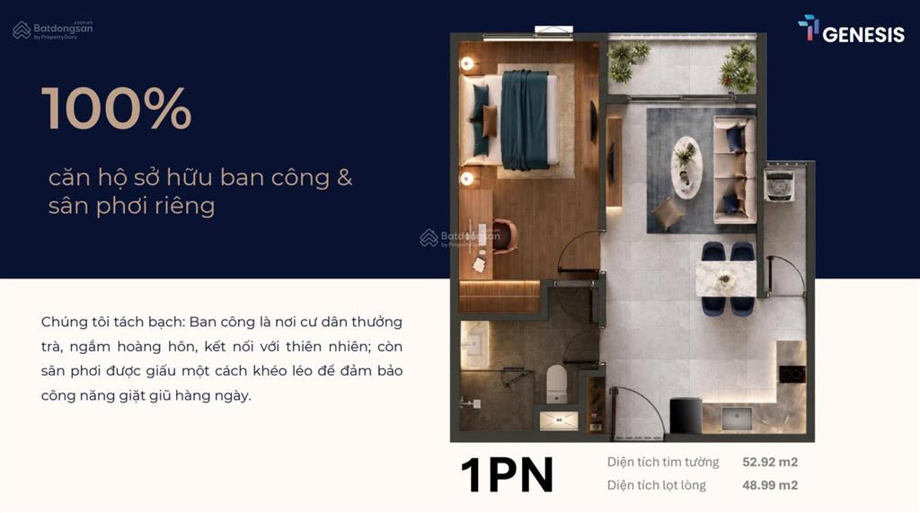 Bán căn hộ dự án tt genesis, 3,5 tỷ, 51m2, view đẹp, nội thất cơ bản