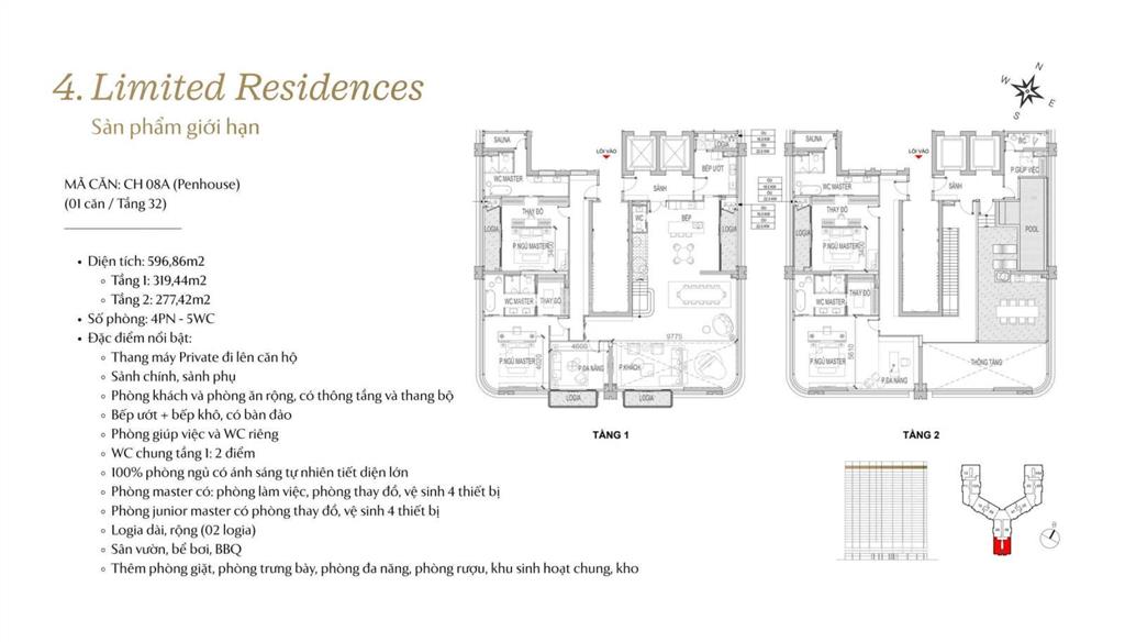 Biệt thự trên không  duplex penthouse 596m2 sang trọng tòa the magnolia 6* của mik group