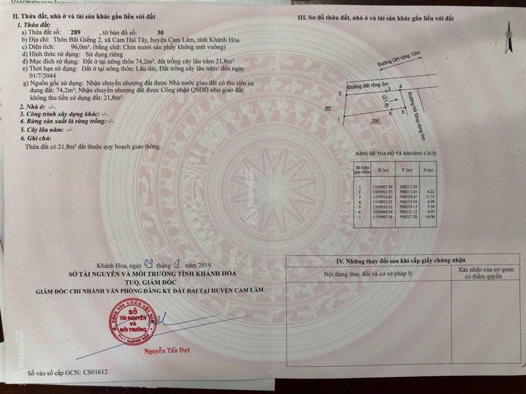 Chính chủ bán đất đẹp ở cam hải tây  cam lâm, sát đinh tiên hoàng  đường nhựa 13m, giá cực tốt