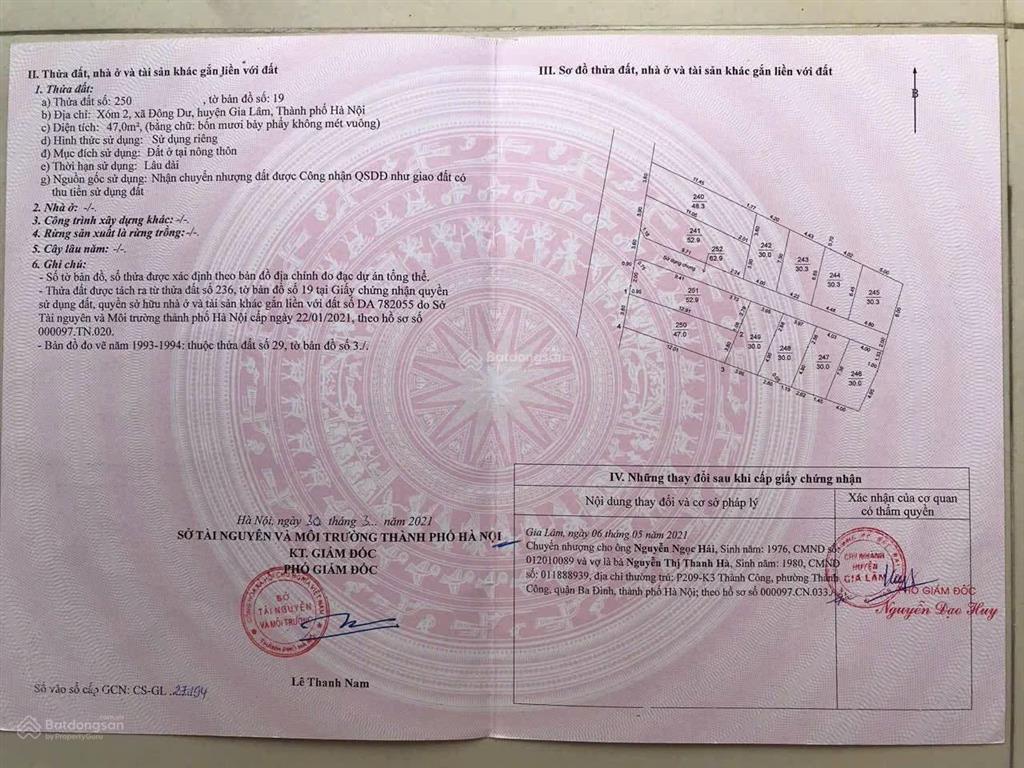 Chính chủ cần bán 47 m2 đất mặt đường đông dư  bát tràng, giá chỉ 6.8 tỷ,  0985 865 ***