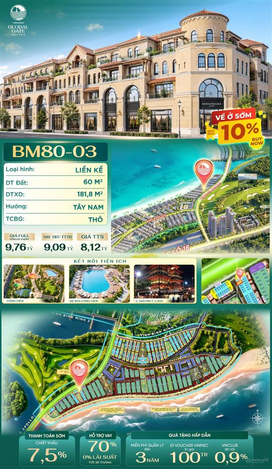 Bm80  03 liền kề 60m2 mặt vườn hoa cạnh đại lộ apollo 9,7 tỷ chiết khấu còn 5,573tỷ, 0976 758 ***