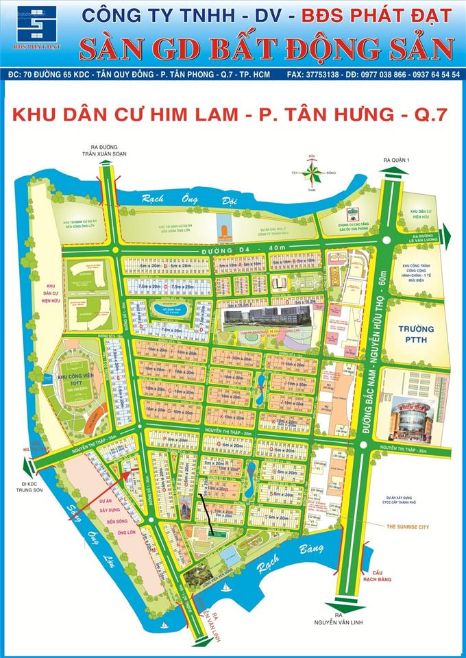 Bán đất him lam quận 7 diện tích 7,5x20m hướng bắc đường 12m xd hầm trệt 2 lầu st giá 215tr/m2