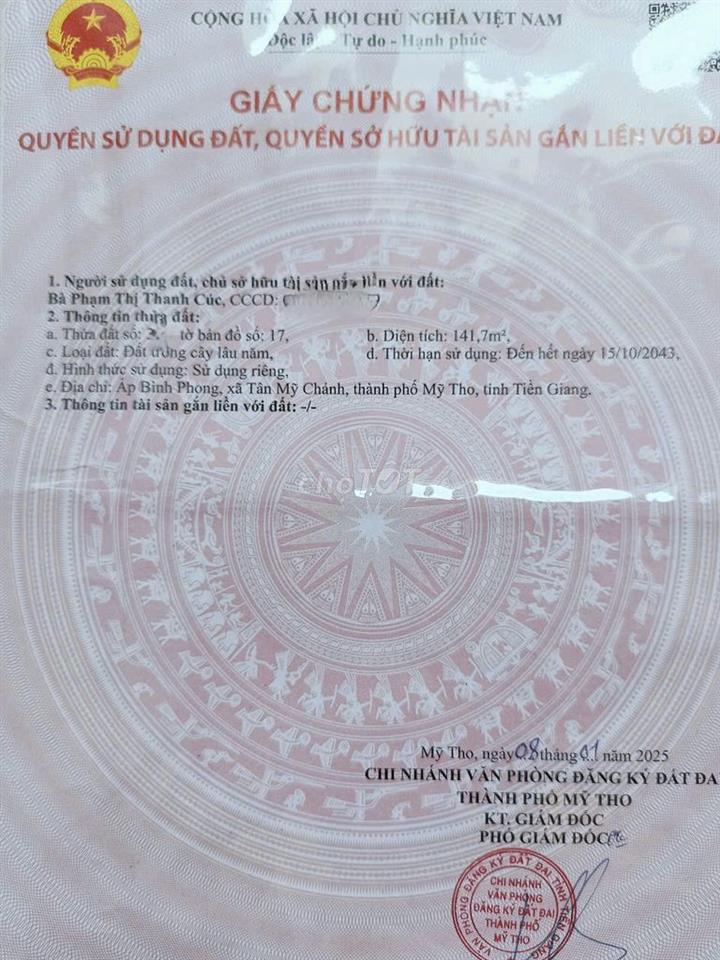 BÁN ĐẤT 2 MẶT LỘ NHỰA TÂN MỸ CHÁNH CŨ, MỸ THO